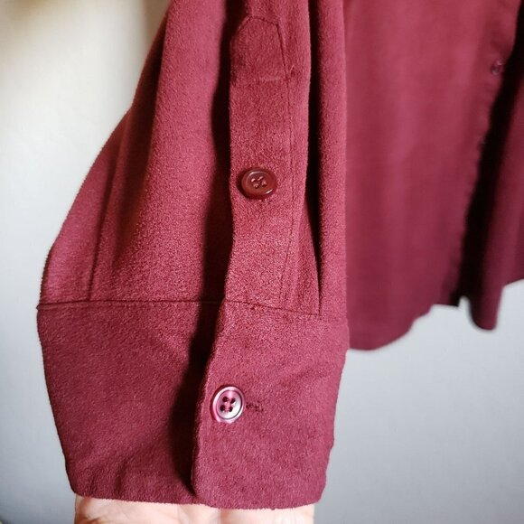 Chico's Everyday Faux-Suede Button Front Shirt Long Sleeves Maroon Women's Large - Picture 7 of 11